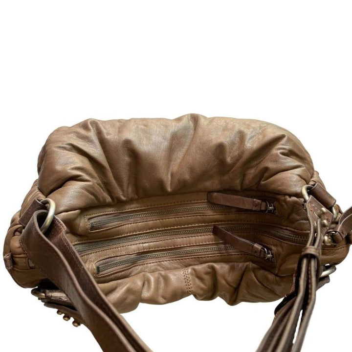 Mocha Brown Leather Puffer Shoulder Bag