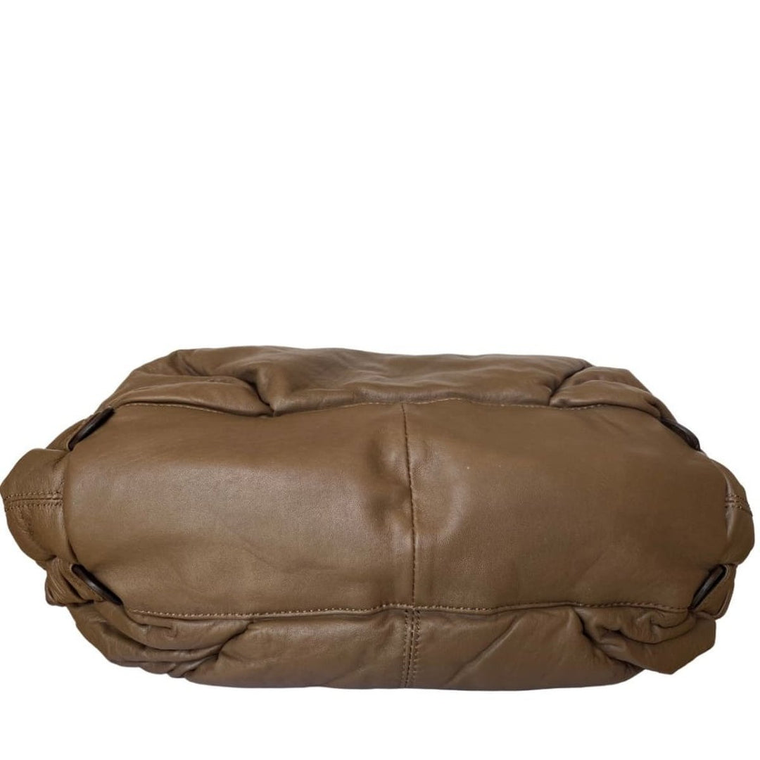 Mocha Brown Leather Puffer Shoulder Bag