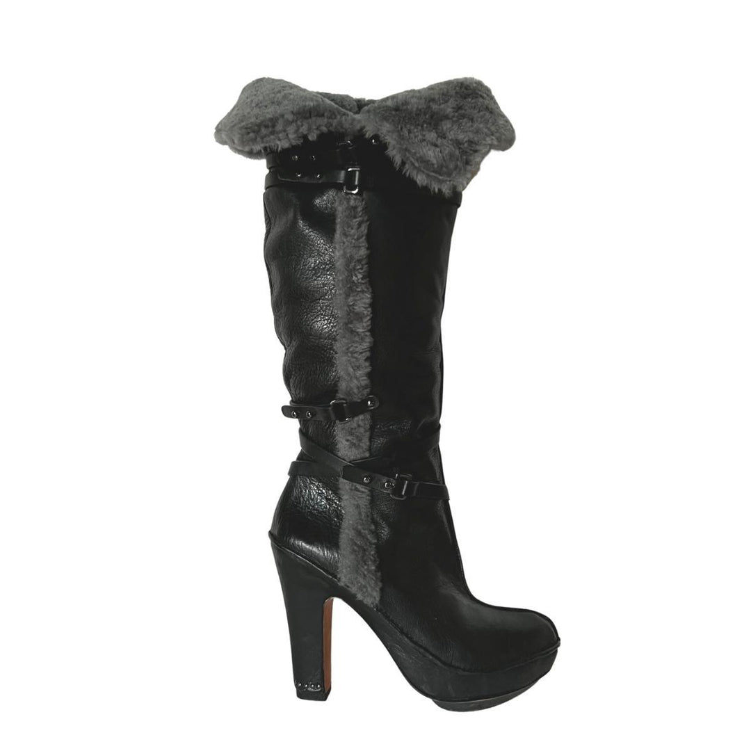 Molly Black Leather Boots with Shearling Lining