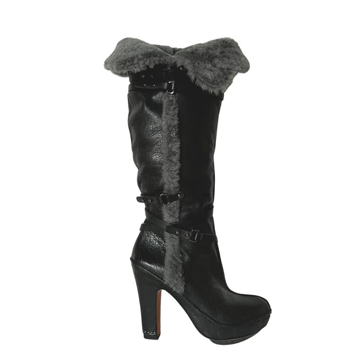 Molly Black Leather Boots with Shearling Lining