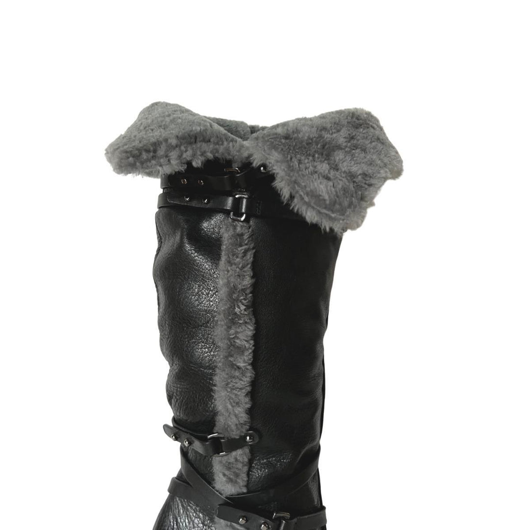Molly Black Leather Boots with Shearling Lining