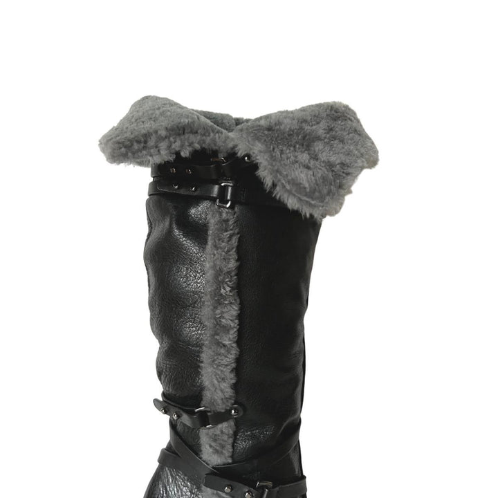 Molly Black Leather Boots with Shearling Lining