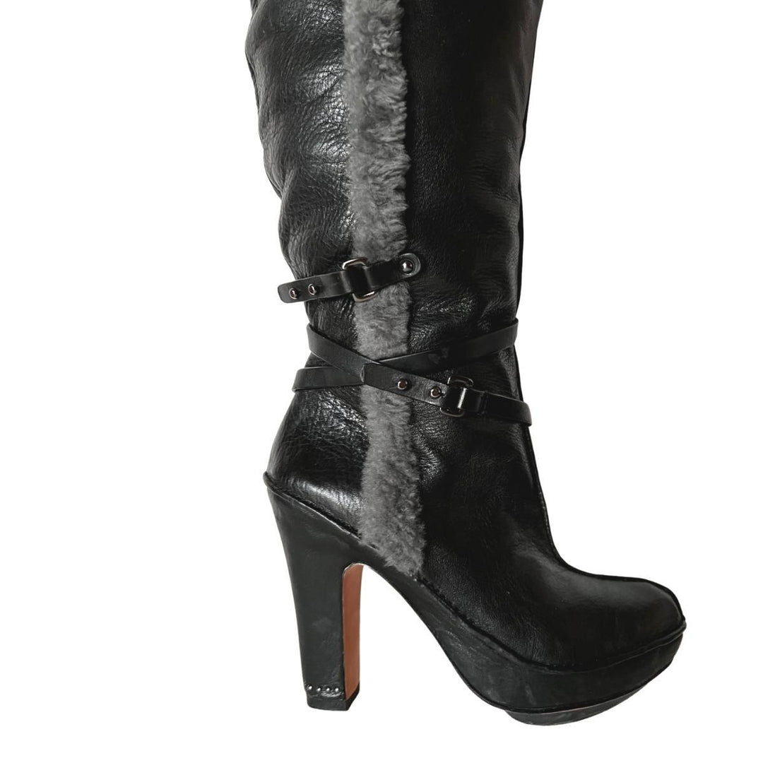 Molly Black Leather Boots with Shearling Lining