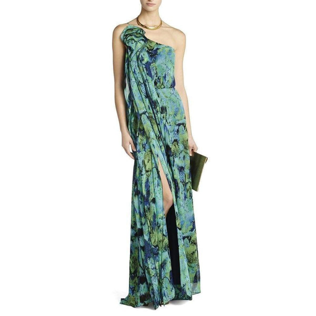 BCBGMAXAZRIA-Nalda One-Shoulder Long Ruffle Dress - Runway Catalog