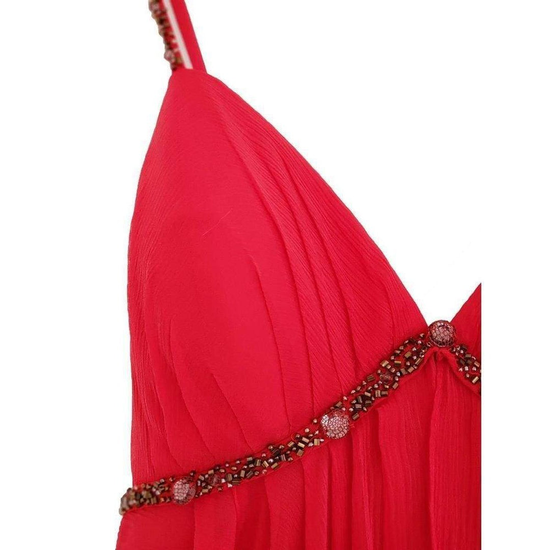 New Red Silk Asymmetrical Embellished Dress