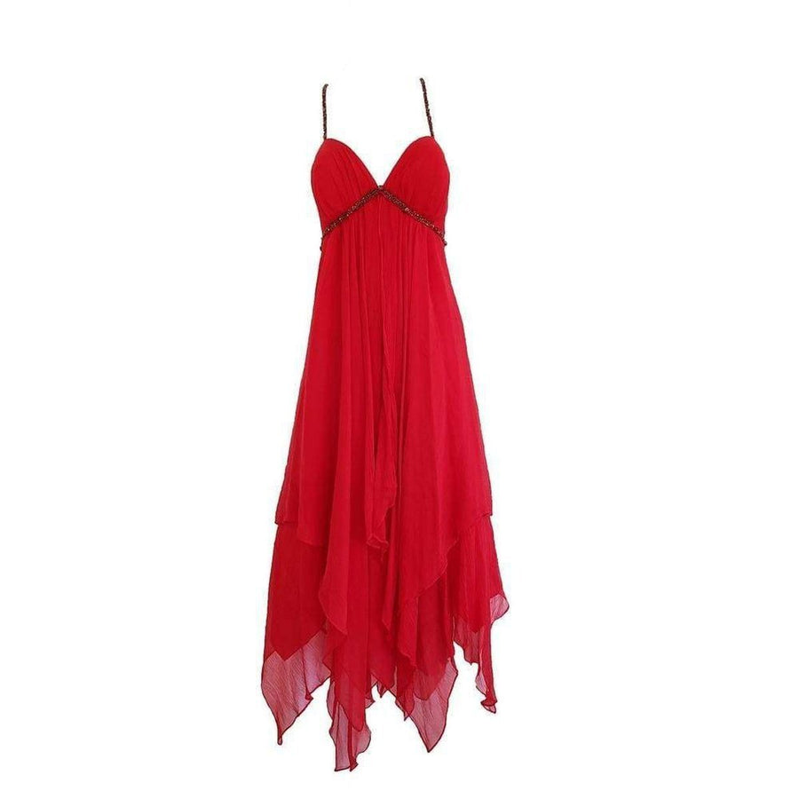 BCBGMAXAZRIA-New Red Silk Asymmetrical Embellished Dress - Runway Catalog