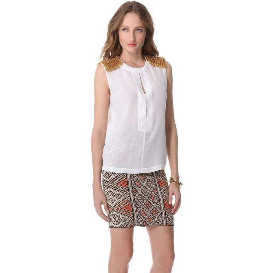 BCBGMAXAZRIA-Oakley Embellished Shoulder Silk Top - Runway Catalog