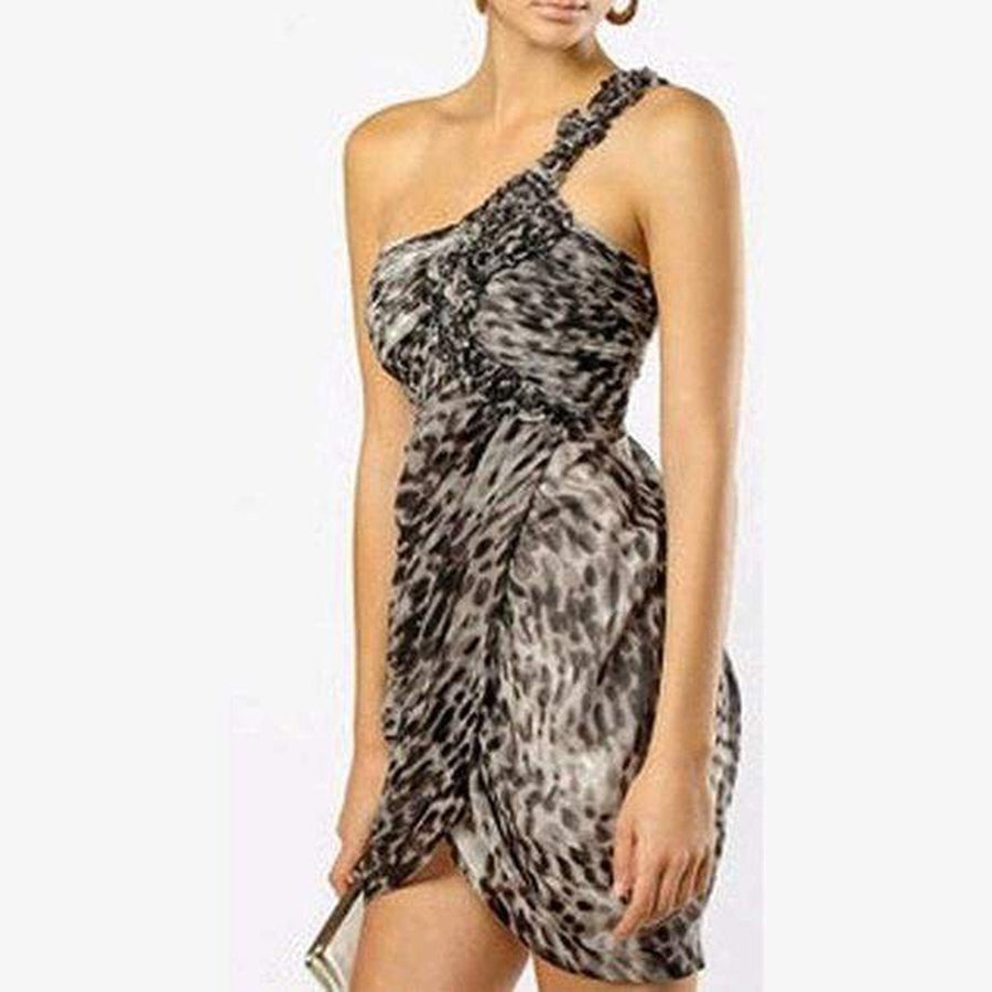 BCBGMAXAZRIA-One shoulder Animal Print Silk Dress - Runway Catalog