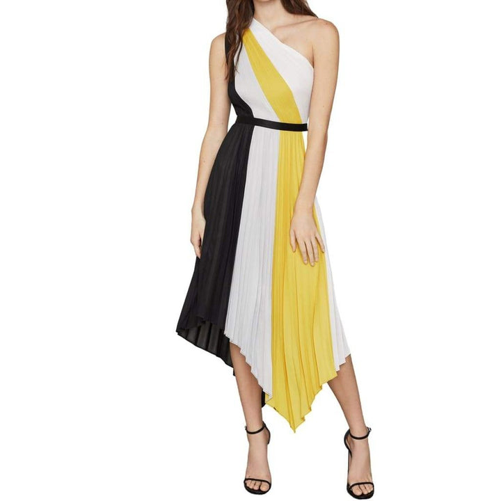 Plisse Colorblock One Shoulder Dress