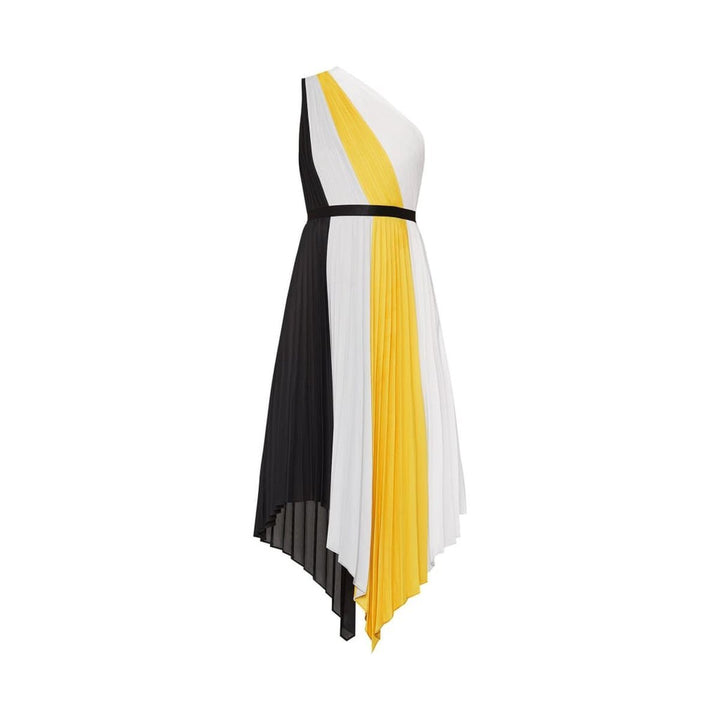 BCBGMAXAZRIA-Plisse Colorblock One Shoulder Dress - Runway Catalog