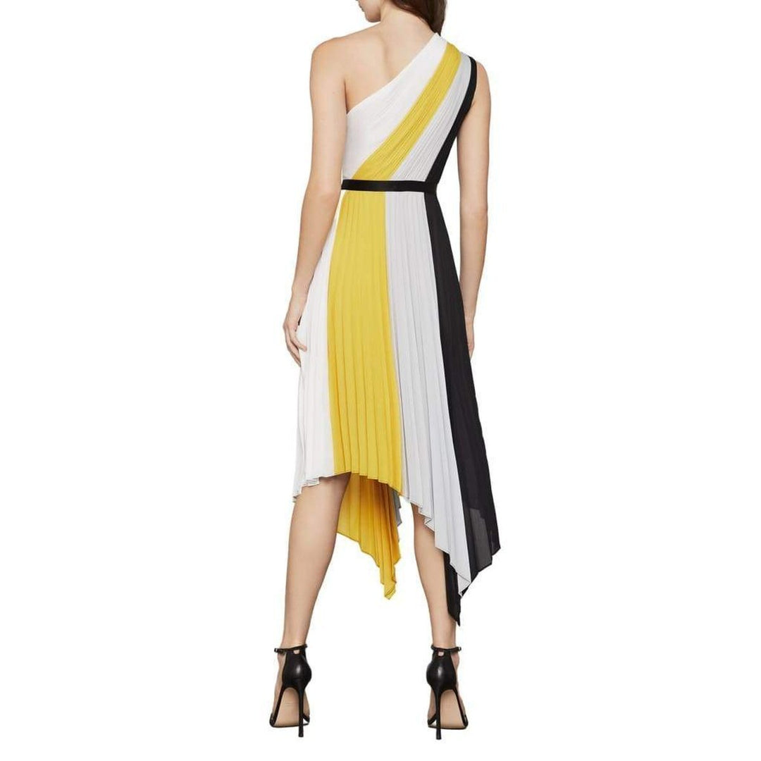 Plisse Colorblock One Shoulder Dress