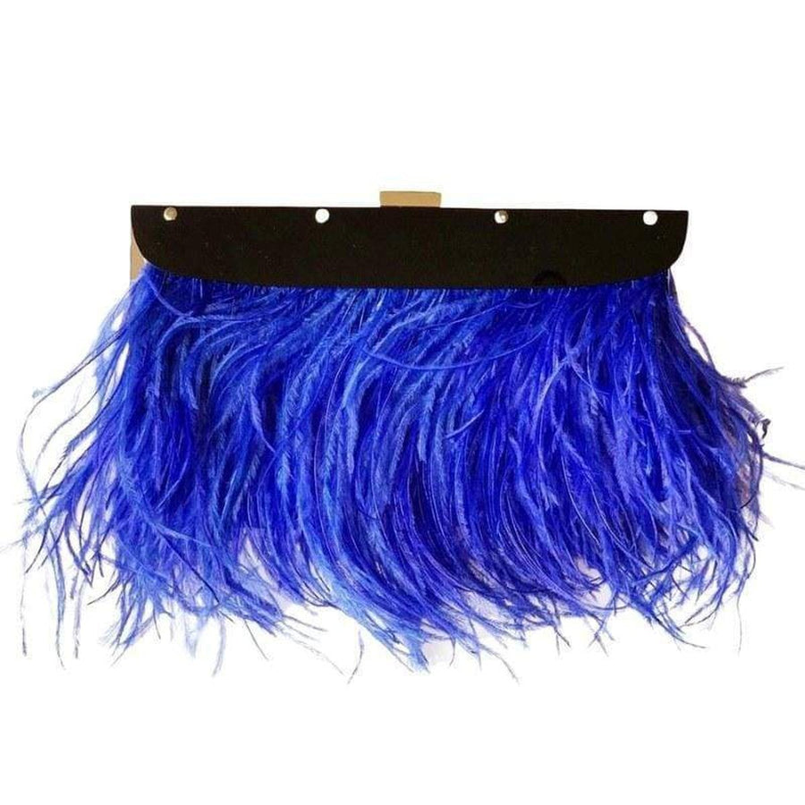 BCBGMAXAZRIA-Portia Blue Feather-Trim Lucite Clutch - Runway Catalog