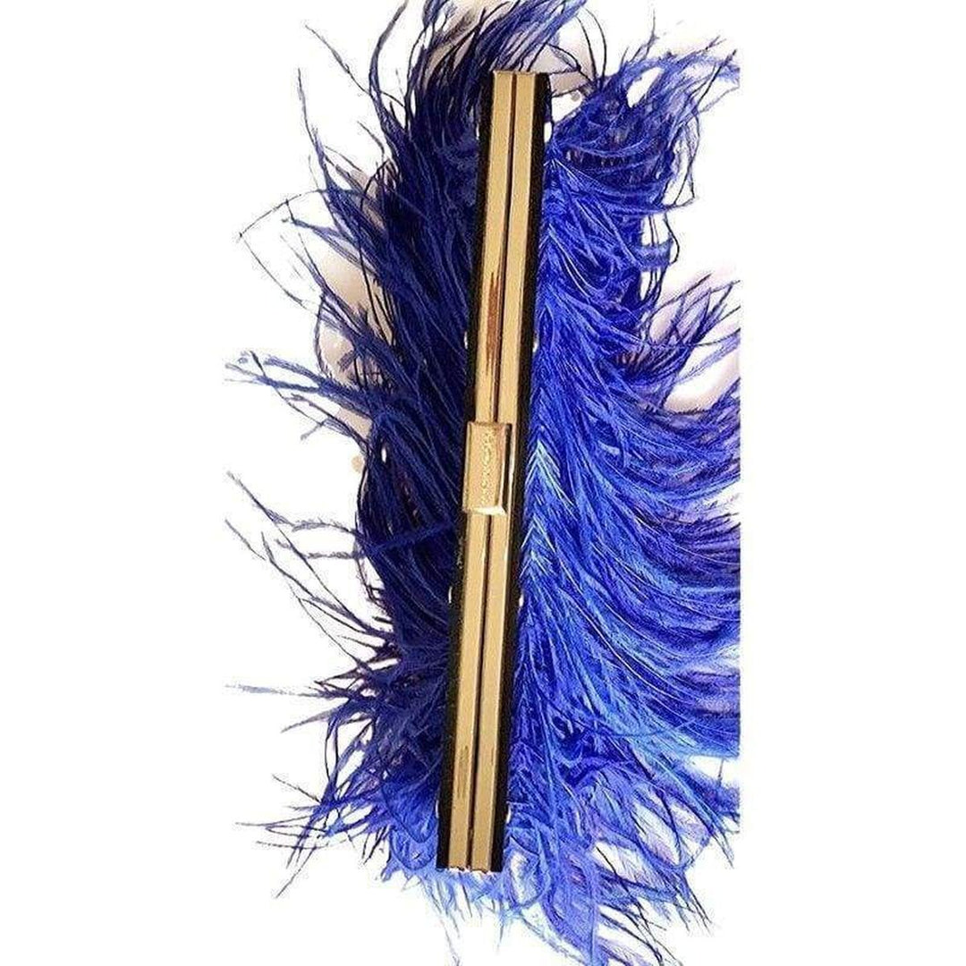 Portia Blue Feather-Trim Lucite Clutch