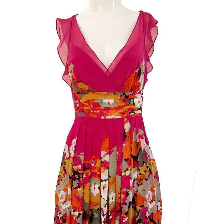 Printed Silk V-Neck Maxi Dress