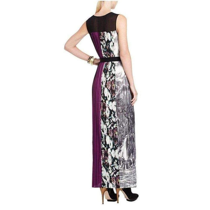 Purple Cerise Pleated Color Block Dress
