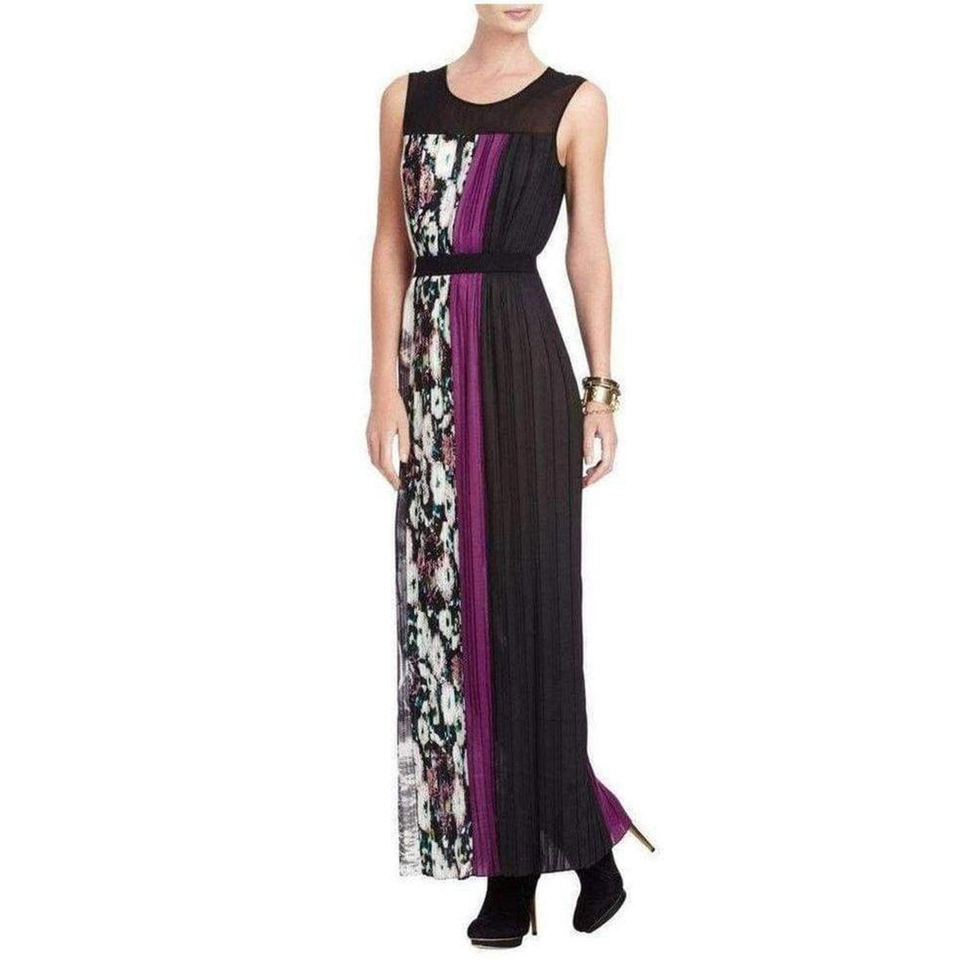 BCBGMAXAZRIA-Purple Cerise Pleated Color Block Dress - Runway Catalog