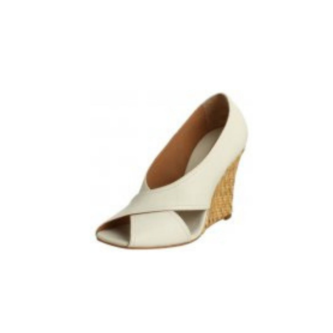 Raisa White Leather Wedge Sandal