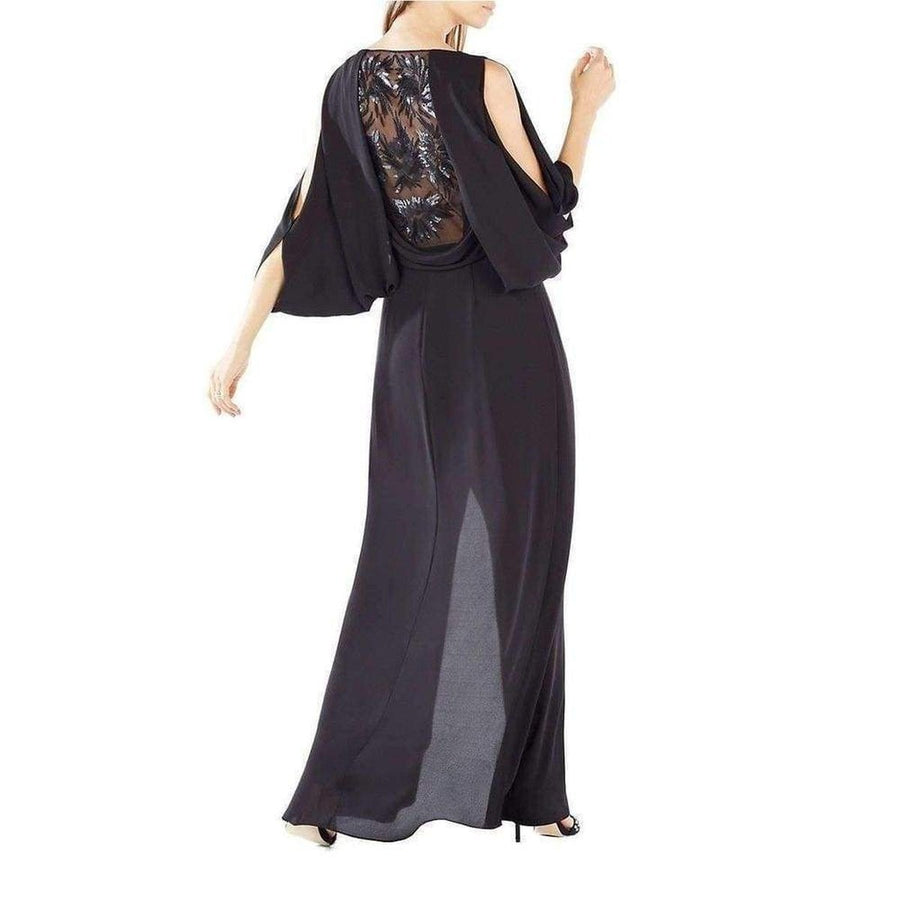 BCBGMAXAZRIA-Rayah Sequin Embroidered Black Draped Gown - Runway Catalog