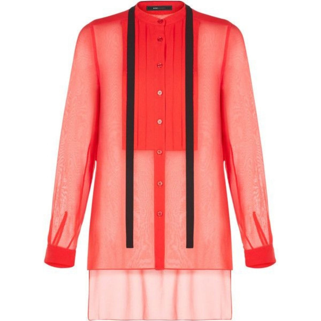 BCBGMAXAZRIA-Red Berry Kristian Pleated Button-Up Shirt - Runway Catalog