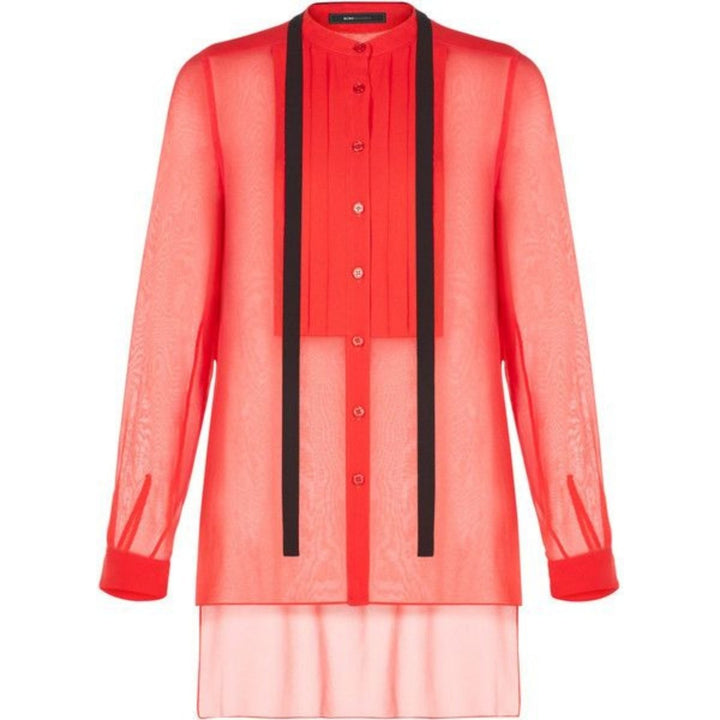BCBGMAXAZRIA-Red Berry Kristian Pleated Button-Up Shirt - Runway Catalog
