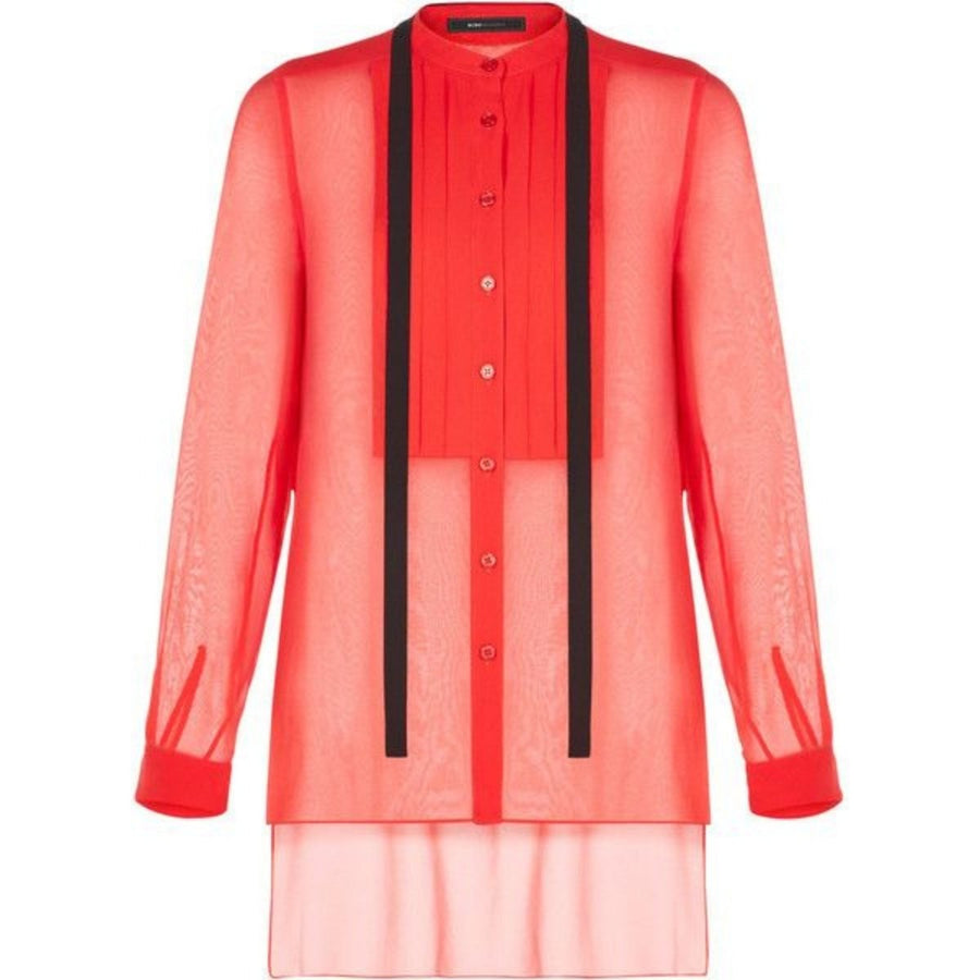 BCBGMAXAZRIA-Red Berry Kristian Pleated Button-Up Shirt - Runway Catalog