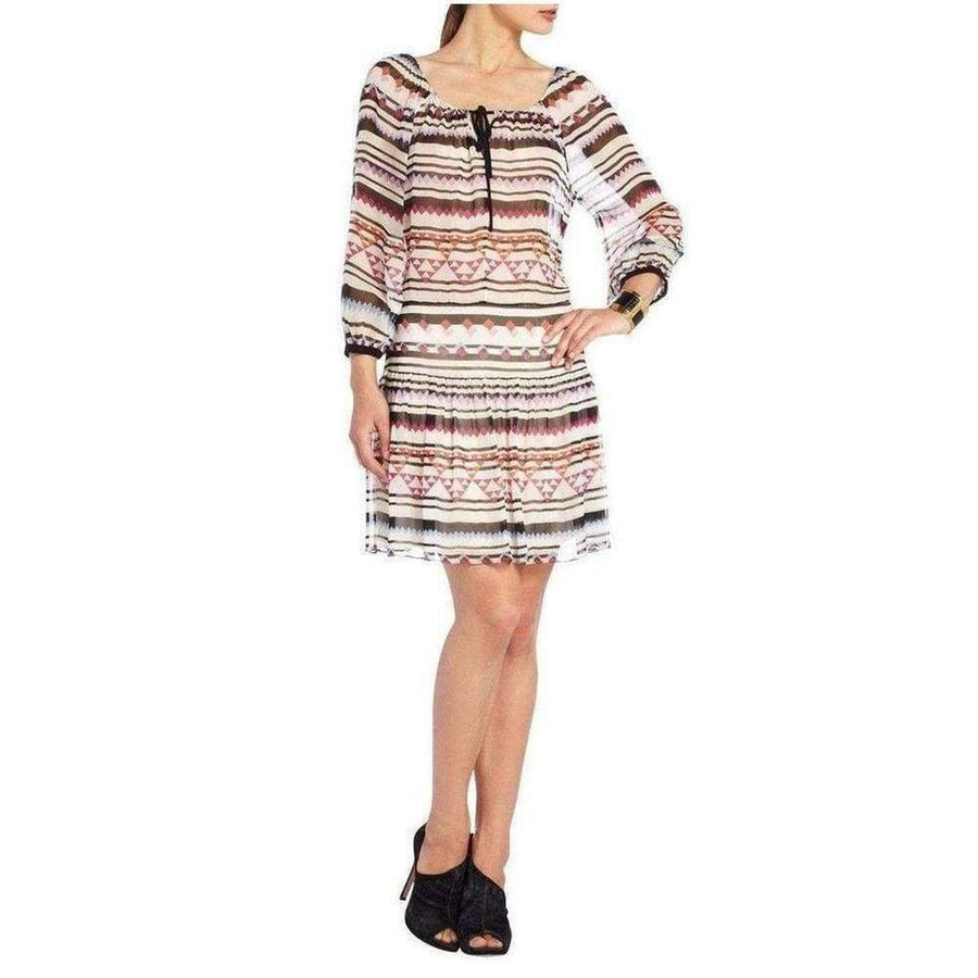 BCBGMAXAZRIA-Rory Multicolor Silk Peasant Dress - Runway Catalog