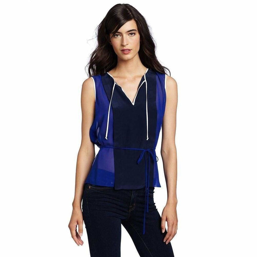 BCBGMAXAZRIA-Royal Blue Combo Lula Silk Tank Top - Runway Catalog