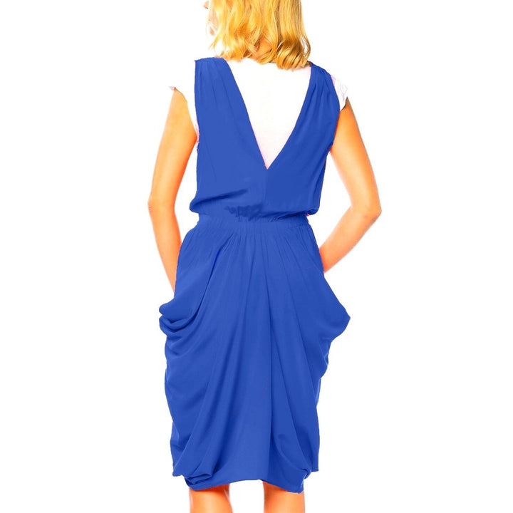 Royal Blue & White Silk Draped Dress