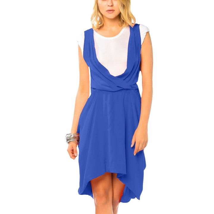 BCBGMAXAZRIA-Royal Blue & White Silk Draped Dress - Runway Catalog