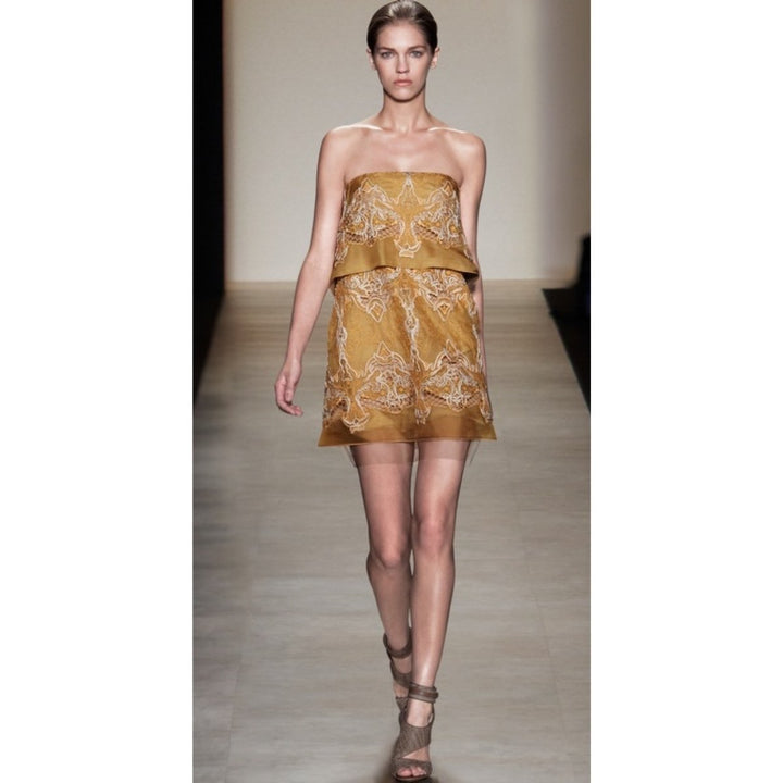 Samantha Strapless Yellow Lace Silk Dress