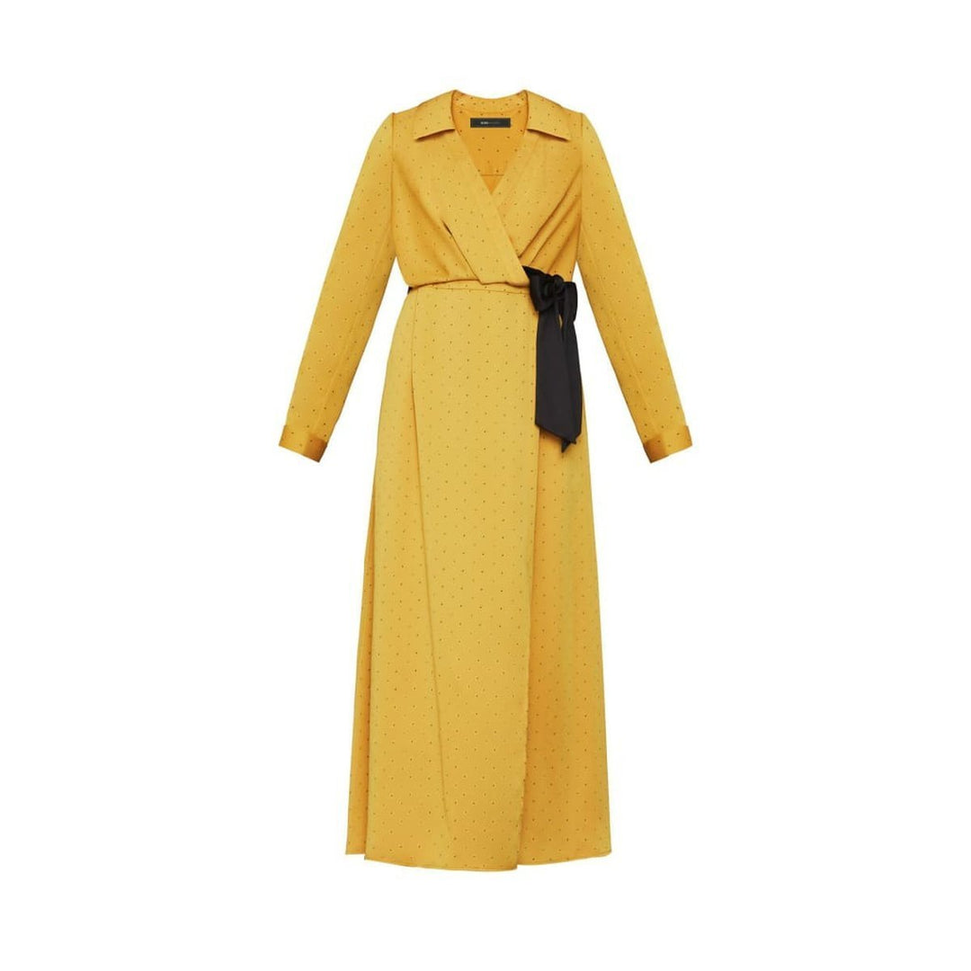 BCBGMAXAZRIA-Satin Polka Dot Sash Dress - Runway Catalog