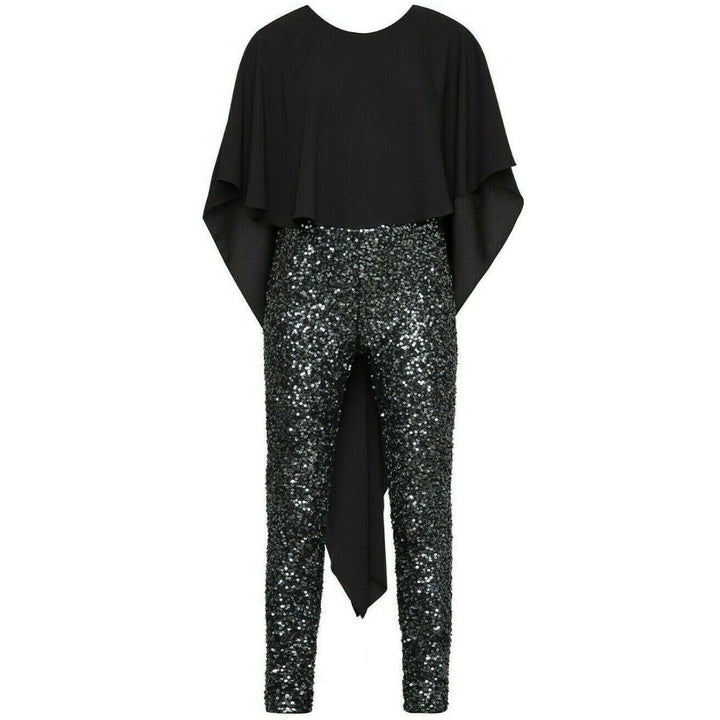 BCBGMAXAZRIA-Sequined Cape Sleeves Jumpsuit - Runway Catalog