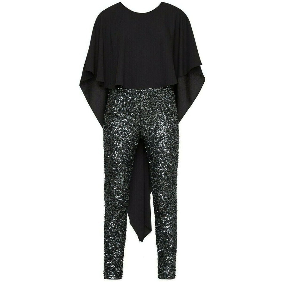 BCBGMAXAZRIA-Sequined Cape Sleeves Jumpsuit - Runway Catalog