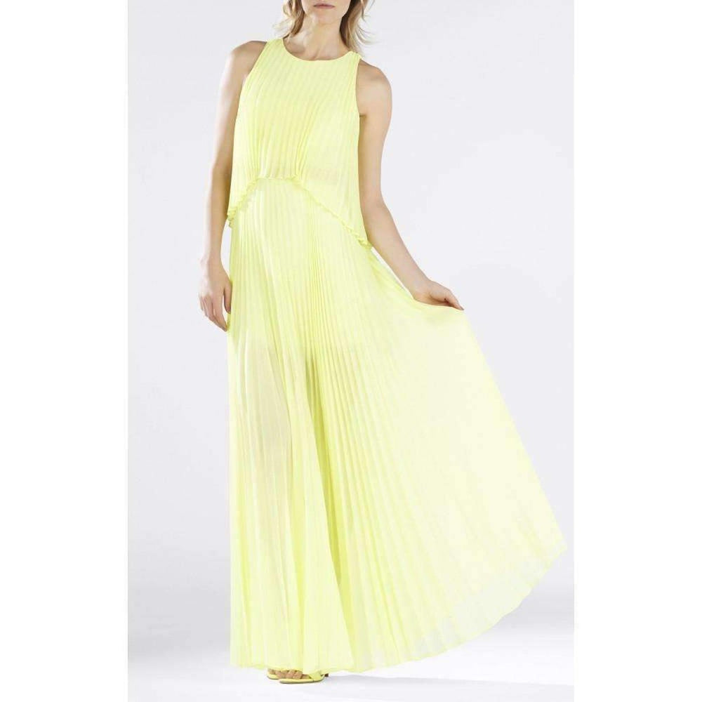BCBGMAXAZRIA-Shaina Citron Sleeveless Pleated Gown - Runway Catalog