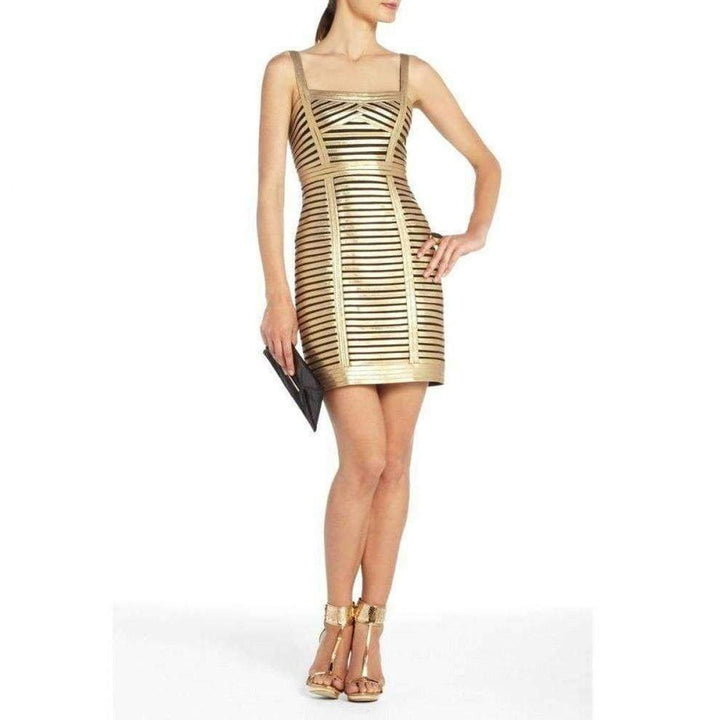 Silk Gold Petite Beret Sleeveless Cocktail Dress IVS6S680