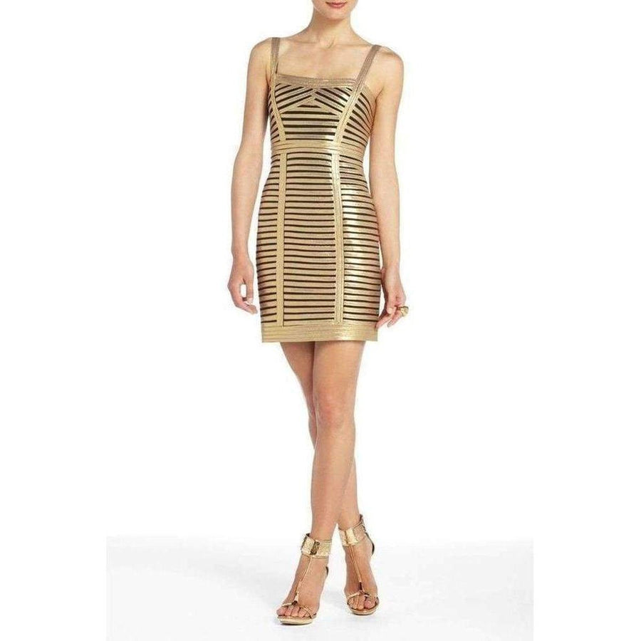 BCBGMAXAZRIA-Silk Gold Petite Beret Sleeveless Cocktail Dress IVS6S680-Runway Catalog