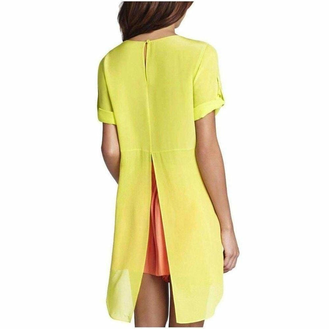 BCBGMAXAZRIA-Silk Lemongrass Caterina Split Back Top - Runway Catalog