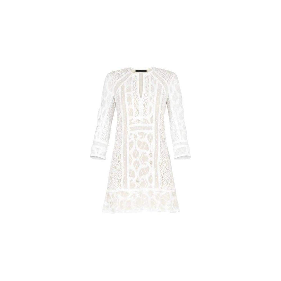 BCBGMAXAZRIA-Sofee Lace-Blocked Flounce Tunic Dress-Runway Catalog