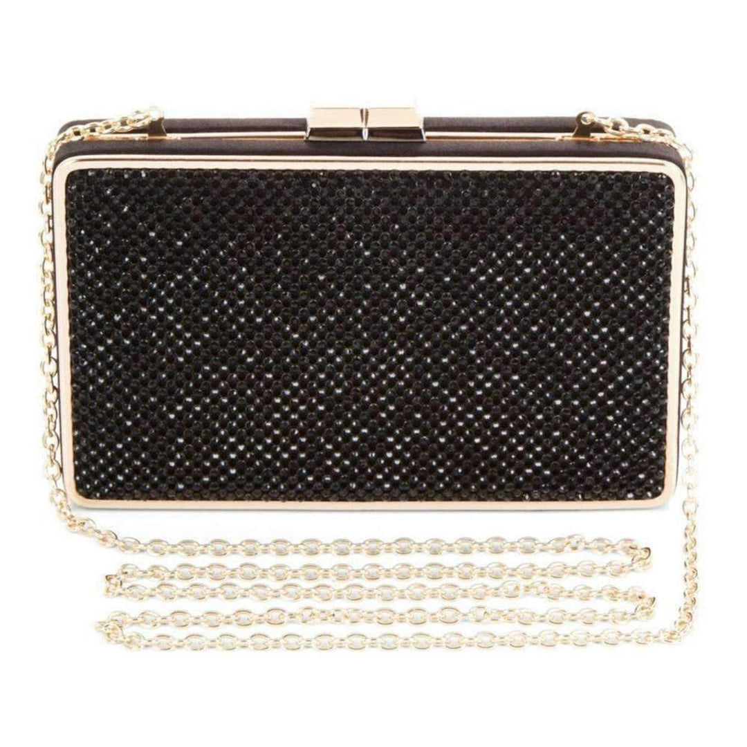 Sonia Black Crystal Mesh Satin Frame Clutch