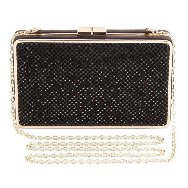 Sonia Black Crystal Mesh Satin Frame Clutch