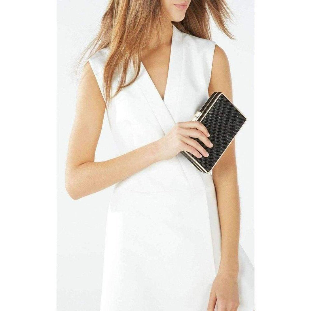 Sonia Black Crystal Mesh Satin Frame Clutch