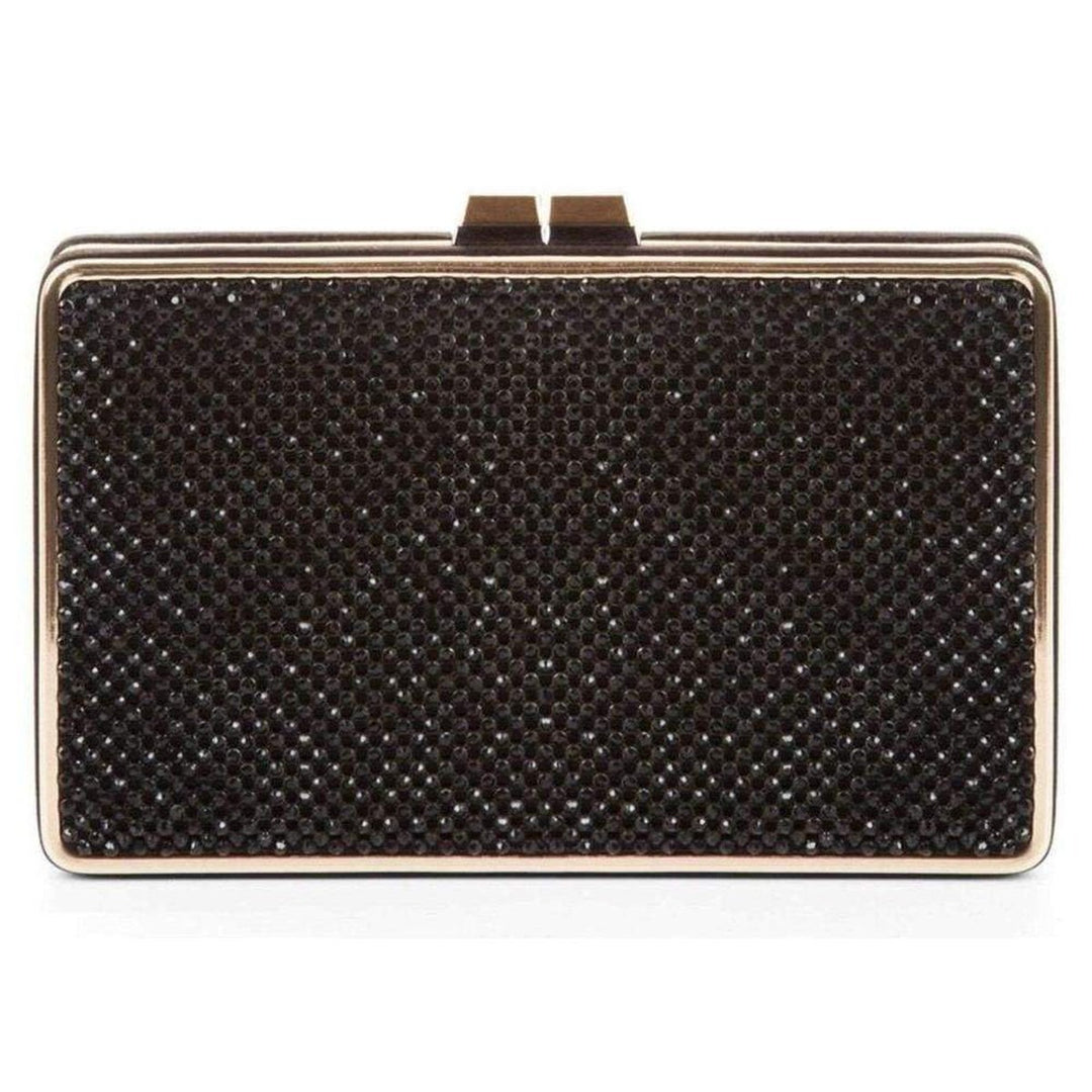 BCBGMAXAZRIA-Sonia Black Crystal Mesh Satin Frame Clutch - Runway Catalog