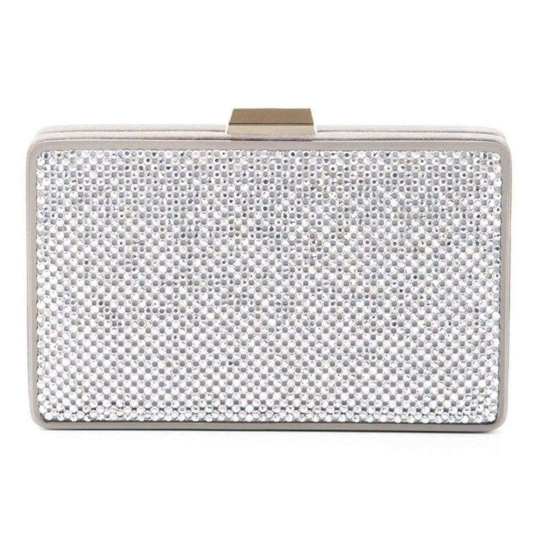 Sonia Silver Crystal Mesh Satin Frame Clutch
