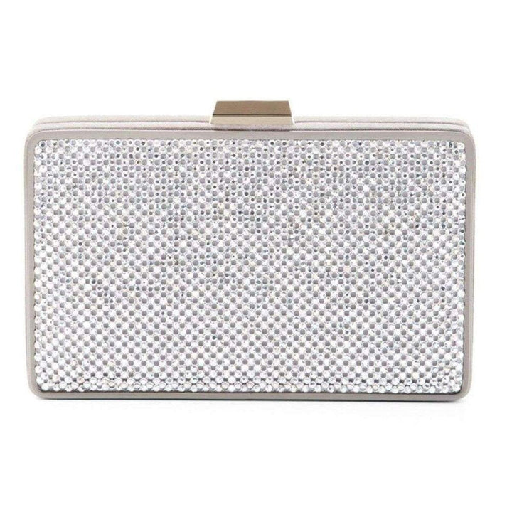Sonia Silver Crystal Mesh Satin Frame Clutch