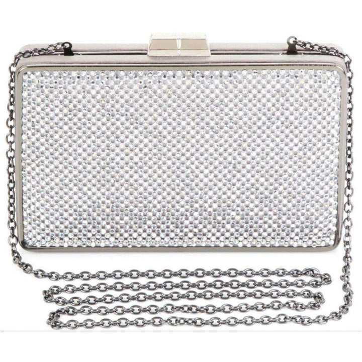 BCBGMAXAZRIA-Sonia Silver Crystal Mesh Satin Frame Clutch - Runway Catalog