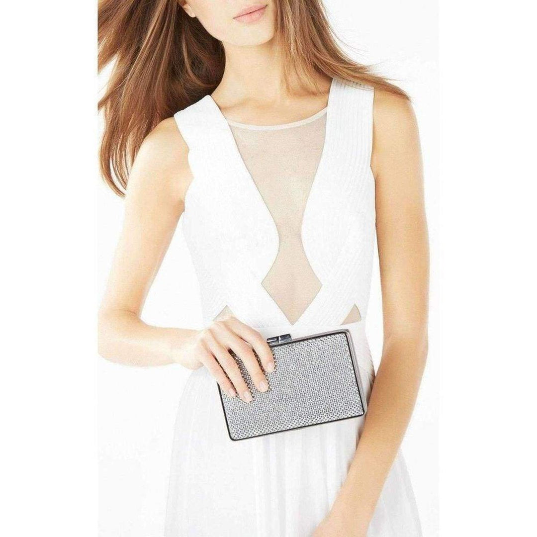 Sonia Silver Crystal Mesh Satin Frame Clutch