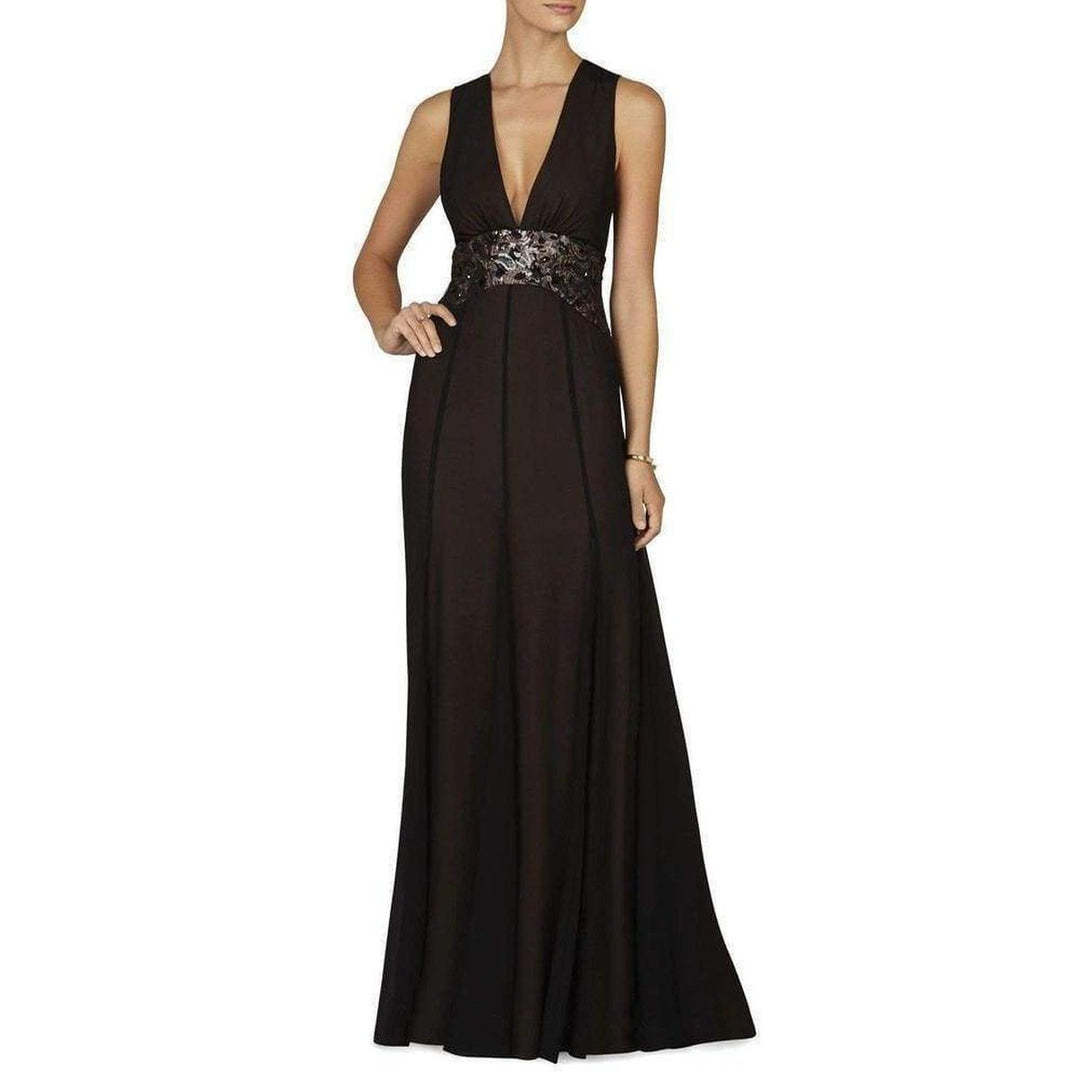 Stacy Plunging V Neck Embellished Waist Gown