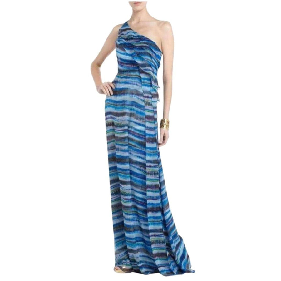 BCBGMAXAZRIA-Stella One Shoulder Dreamy Print Silk Dress - Runway Catalog