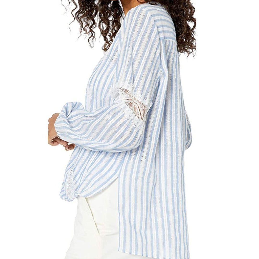 Striped Faux Wrap Cotton Blouse