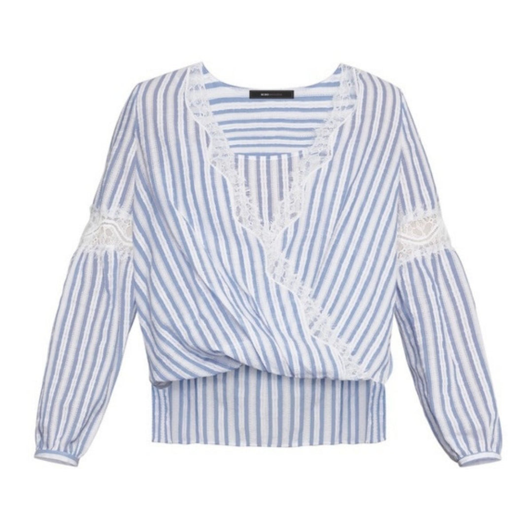 Striped Faux Wrap Cotton Blouse